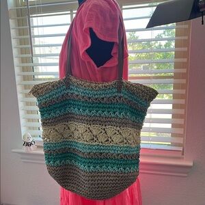 Cappelli Straworld, Inc. Summer Teal and Beige Woven Tote Bag - 🏝️